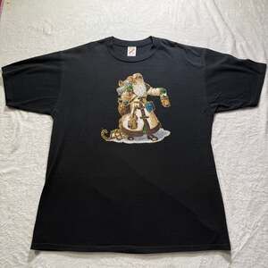 Vintage Jerzees Black Christmas Santa Graphic T-Shirt XL